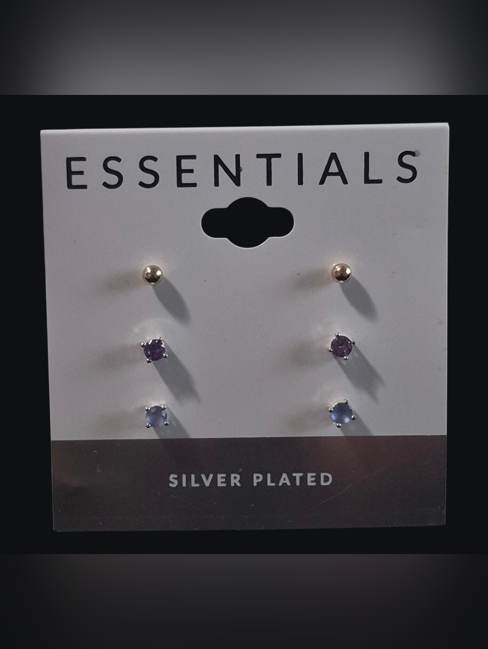 Essentials Silver-Plated Gold, Purple & Light Blue Stud Earring Trio